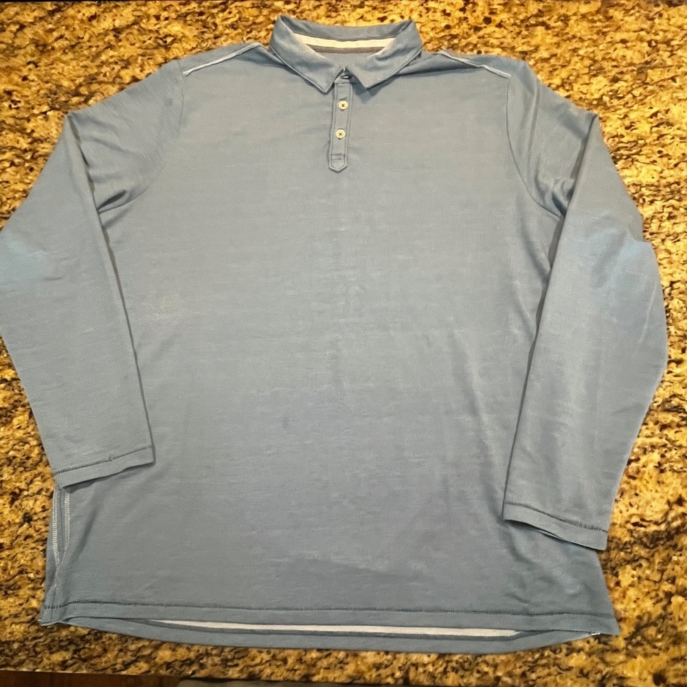 Tommy Bahama Mens 2XLT Blue Long Sleeve Polo Shirt Recycled Polyester Blend